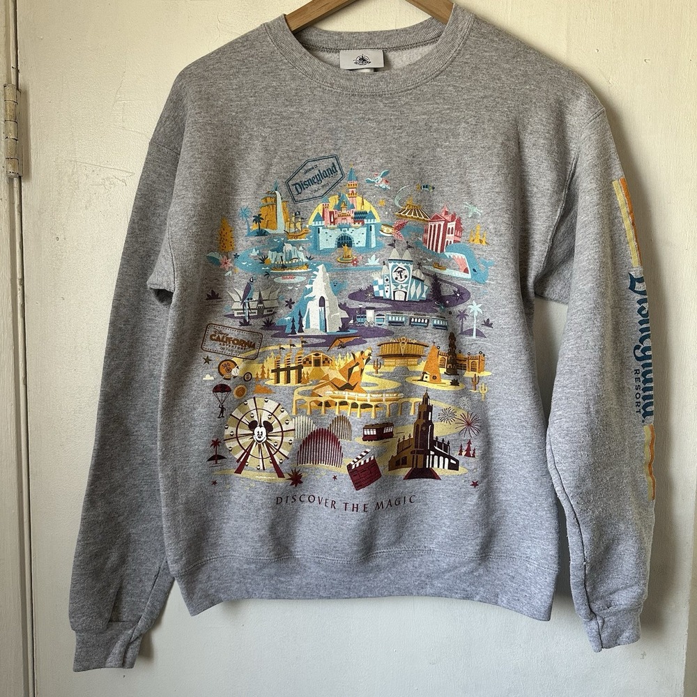 "DISCOVER THE MAGIC" Disneyland Park Crewneck Gray Vintage Discontinued Small